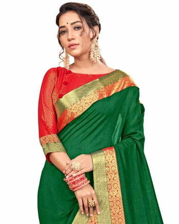 Vichitra Silk Green Color Saree With Blouse Piece by MGC