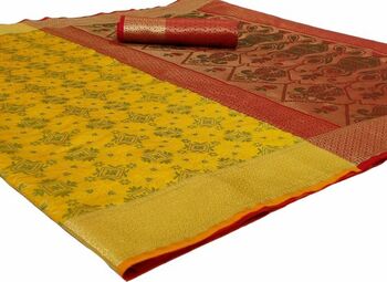 MGC Patola Silk Mustard Colour saree with blouse piece SP334