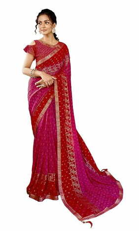 MGC Georgette  Red  colour saree with blouse piece SP780