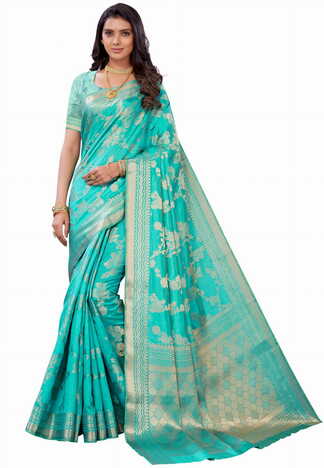 MGC SILK Turquoise colour saree with blouse piece SP1026