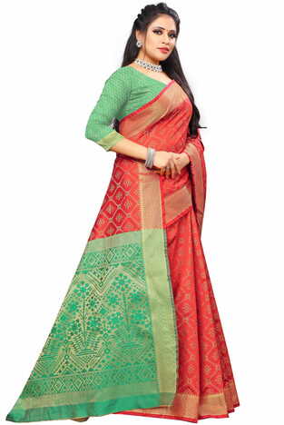 MGC Silk And  Jacquard Red Color Saree SP67