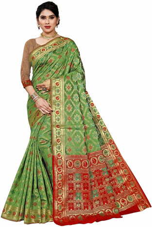 MGC Jacquard Silk Green Colour Saree With Blouse Piece SP394