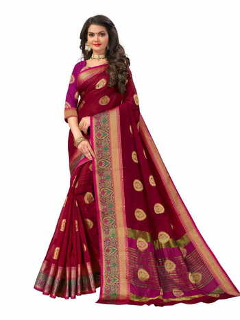 MGC Mercerised Cotton Silk  Maroon Colour Saree With Blouse Piece Sp577