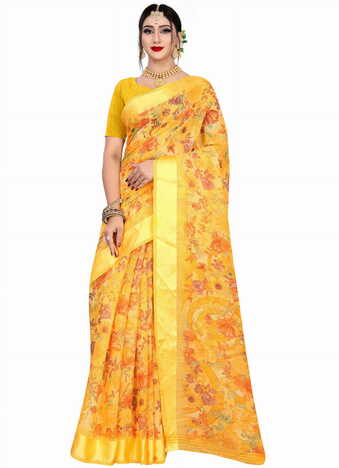 MGC Linen Mustard colour saree with blouse piece SP651