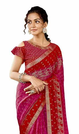 MGC Georgette  Red  colour saree with blouse piece SP780