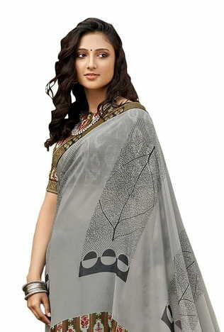 MGC Georgette  Grey colour saree with blouse piece SP852