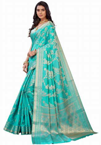 MGC SILK Turquoise colour saree with blouse piece SP1026