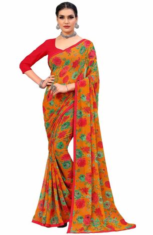 MGC Georgette Orange Colour saree with blouse Piece  SP245