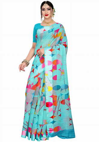 MGC Linen Multi colour saree with blouse piece SP653