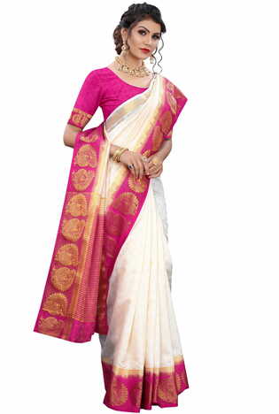 MGC Silk White colour saree with blouse piece SP705