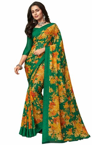 MGC Chiffon Green colour saree with blouse piece SP963