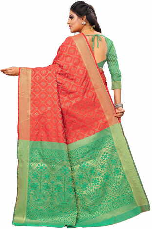 MGC Silk And  Jacquard Red Color Saree SP67