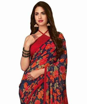 MGC Georgette Navy Blue Colour saree with blouse Piece  SP244