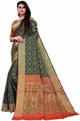 MGC Patola Silk Black Colour saree with blouse piece SP335