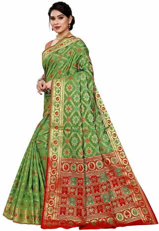 MGC Jacquard Silk Green Colour Saree With Blouse Piece SP394