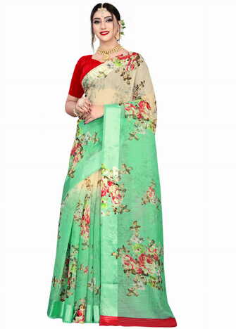 MGC Linen Beige, Green colour saree with blouse piece SP652