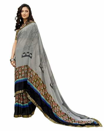 MGC Georgette  Grey colour saree with blouse piece SP852