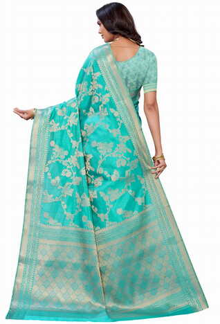 MGC SILK Turquoise colour saree with blouse piece SP1026