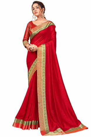 Vichitra Silk Red Color Saree With Blouse Piece by MGC