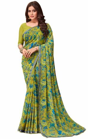 Georgette Green Color Saree With Blouse Piece by MGC