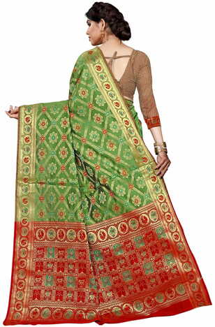 MGC Jacquard Silk Green Colour Saree With Blouse Piece SP394