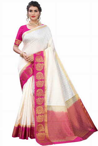 MGC Silk White colour saree with blouse piece SP705