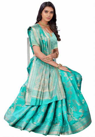 MGC SILK Turquoise colour saree with blouse piece SP1026