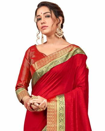 Vichitra Silk Red Color Saree With Blouse Piece by MGC