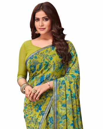 Georgette Green Color Saree With Blouse Piece by MGC