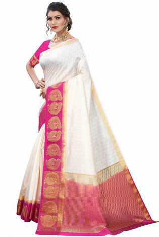 MGC Silk White colour saree with blouse piece SP705