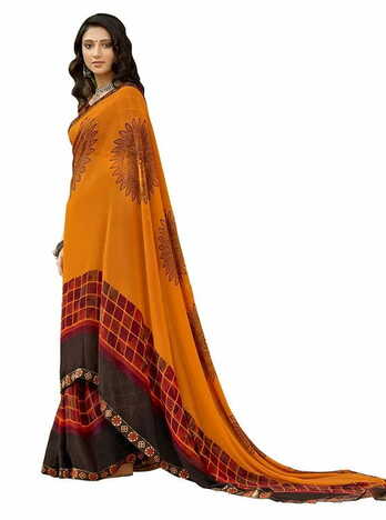 MGC Georgette  Orange colour saree with blouse piece SP853