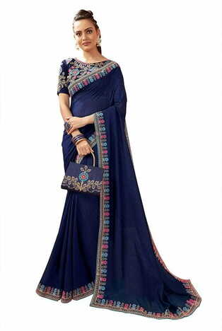 MGC Chanderi Silk  Blue colour saree with blouse piece SP782