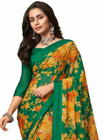 MGC Chiffon Green colour saree with blouse piece SP963