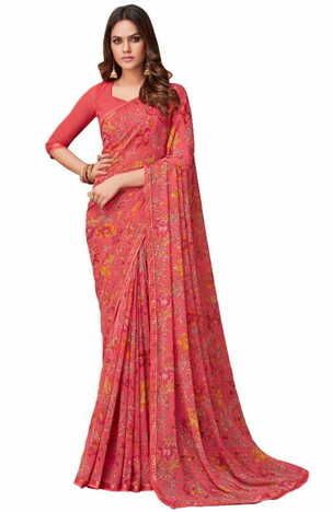 Georgette Pink Color Saree With Blouse Piece by MGC