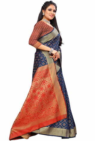 MGC Silk And  Jacquard Blue Color Saree SP66