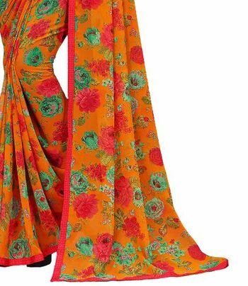 MGC Georgette Orange Colour saree with blouse Piece  SP245