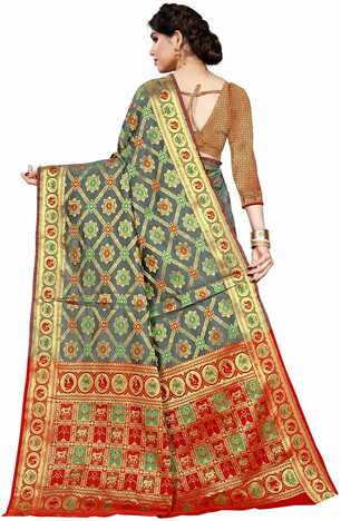 MGC Jacquard Silk Grey Colour Saree With Blouse Piece SP395