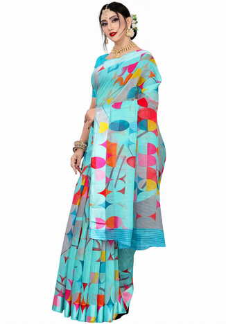 MGC Linen Multi colour saree with blouse piece SP653