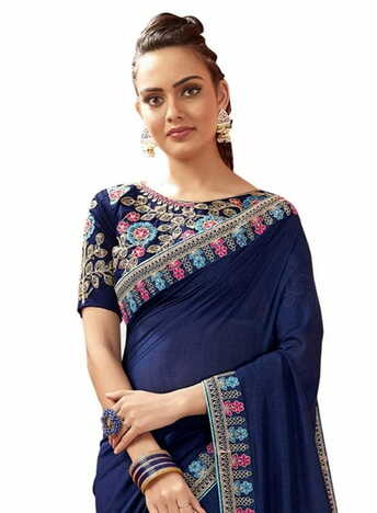 MGC Chanderi Silk  Blue colour saree with blouse piece SP782