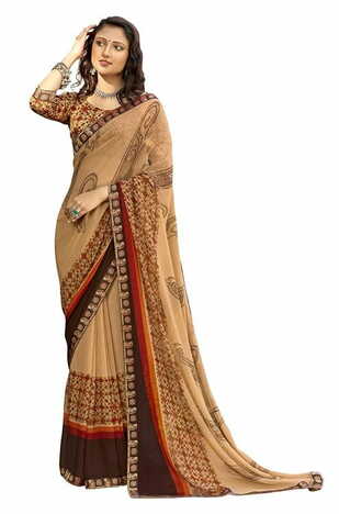 MGC Georgette  Peach colour saree with blouse piece SP854