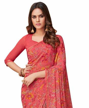 Georgette Pink Color Saree With Blouse Piece by MGC