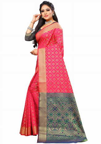 MGC Silk And  Jacquard Pink Color Saree SP63