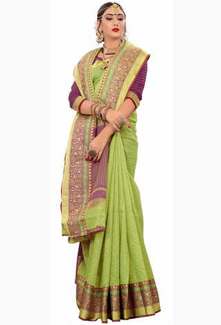 MGC Cotton Green Colour saree with blouse Piece  SP251