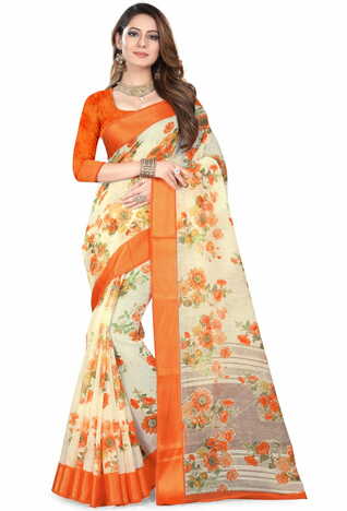 MGC Linen Beige colour saree with blouse piece SP659