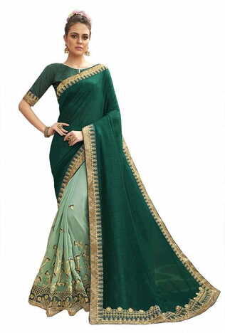 MGC Chanderi Silk & Georgette Green colour saree with blouse piece SP788