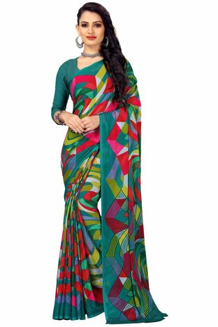 MGC Chiffon Mulitcolor colour saree with blouse piece SP904