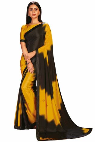 MGC CREPE Yellow and Black colour saree with blouse piece SP1032