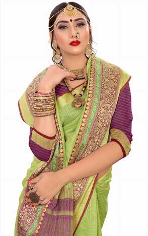 MGC Cotton Green Colour saree with blouse Piece  SP251