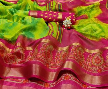 MGC Cotton Multi Colour Saree With Blouse Piece Sp583