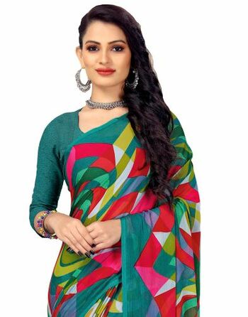 MGC Chiffon Mulitcolor colour saree with blouse piece SP904